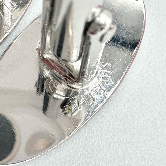 Vintage Swank Cufflinks Matte Shiny Silver Tone Oval Signed Textured Retro Cool - Picture 6 of 10